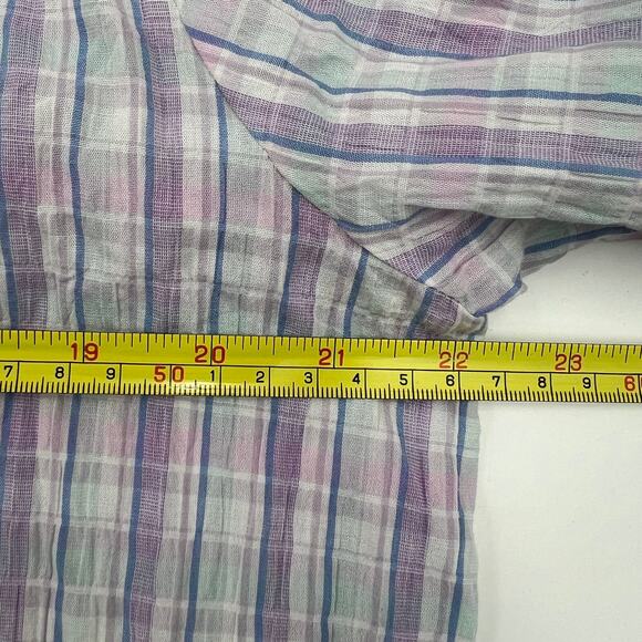 Johnny Was Malo Embroiderd Tunic Plaid Cotton Top Lilac Floral - Picture 4 of 9